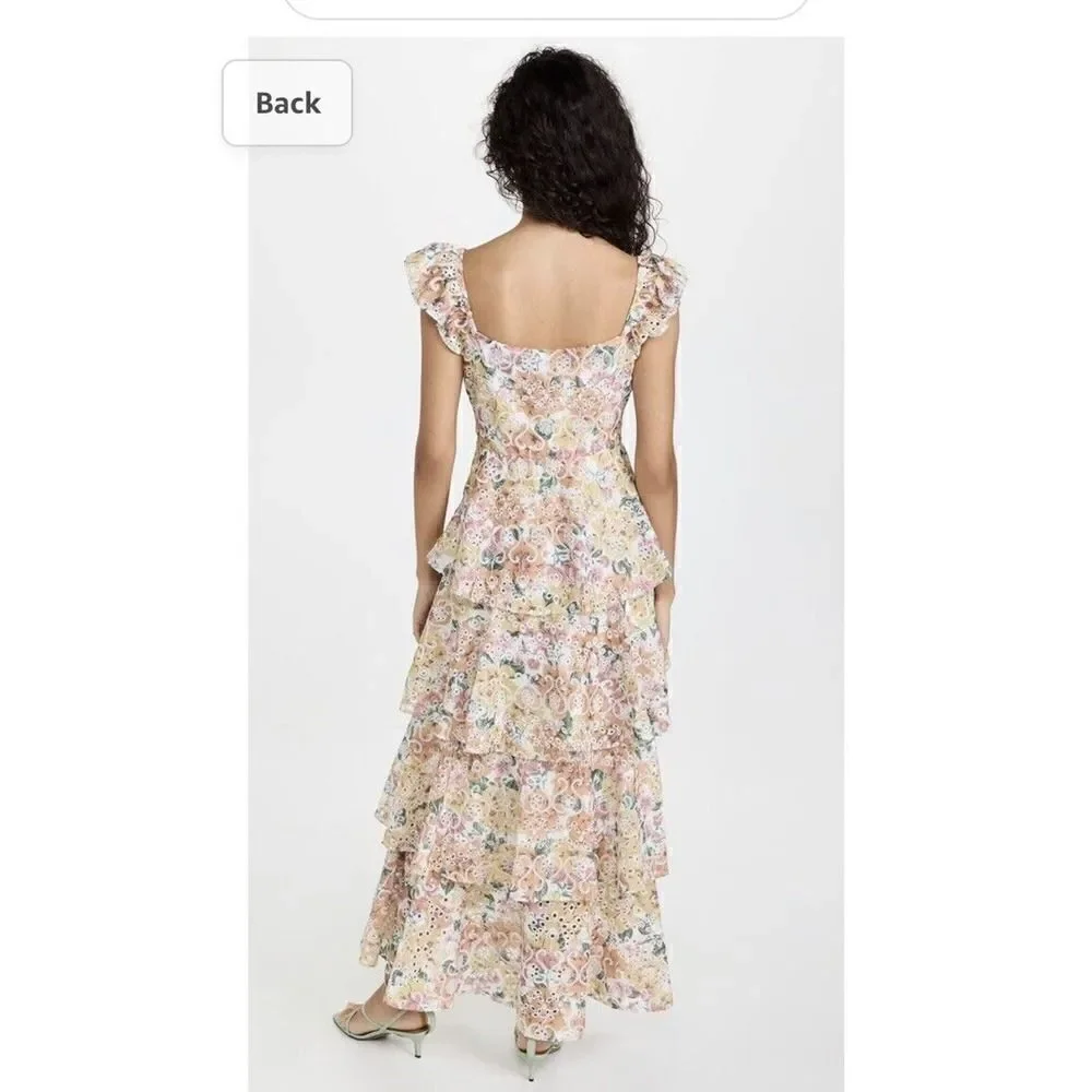 En Saison Presley Embroidered Tiered Floral Midi Dress Size L Summer NWT Revolve